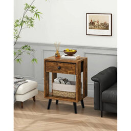 Set Of 2 Bedside Tables With Storage And Solid Wood Legs - thumbnail 1