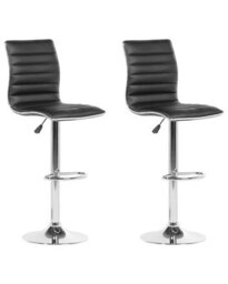 Beliani Elara Set Of 2 Counter Bar Stools - Black Faux Leather, Chrome, Swivel - thumbnail 3