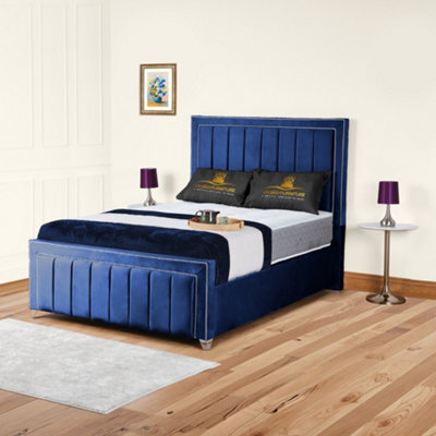 UKBEDFURNITURE Fiona Blue Plush Valvet Upholstered Bed Frame - Slatted Base With 10 Inch Orthopedic Mattress - 48 Inch Headboard - image 1