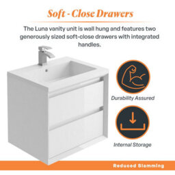 Plum&clay Luna White Wall Hung Vanity Unit & Resin Basin Set Bathroom Furniture (W)500mm (H)510mm - thumbnail 5