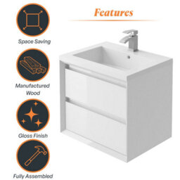 Plum&clay Luna White Wall Hung Vanity Unit & Resin Basin Set Bathroom Furniture (W)500mm (H)510mm - thumbnail 7