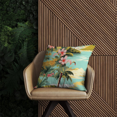 Warren Reed Designer Palm Trees And Hibiscus Outdoor Cushion 60Cm X 60Cm