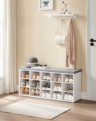 Songmics Shoe Organizer Bench, White Shoe Cabinet With Cushion, 15 Open Storage Slots, For Entryway Or Bedroom, White And Grey - image 1