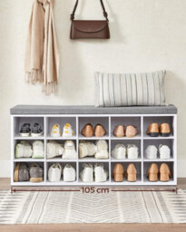 Songmics Shoe Organizer Bench, White Shoe Cabinet With Cushion, 15 Open Storage Slots, For Entryway Or Bedroom, White And Grey - thumbnail 4