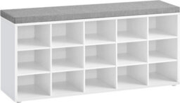 Songmics Shoe Organizer Bench, White Shoe Cabinet With Cushion, 15 Open Storage Slots, For Entryway Or Bedroom, White And Grey - thumbnail 7