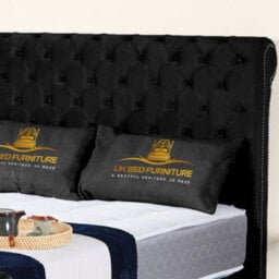 UKBEDFURNITURE Chesterfield Sleigh Black Plush Velvet Upholstered Bed Frame Only - Slatted Base - 48 Inch Headboard - thumbnail 2