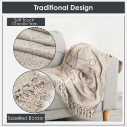 Emma Barclay Darcy Tassel Blanket/throw For Sofa Chair Bed Dove Grey 130X150Cm - thumbnail 6