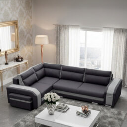 Assan Corner Sofa Bed With Ottoman Wooden Frame Wave Spring Foam Loose Pillows Dark Grey And Light Grey Left Side - thumbnail 1