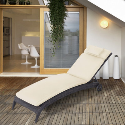 Outsunny Garden Sun Lounger Cushion Only, Recliner Pad With Pillow, Cream - image 1