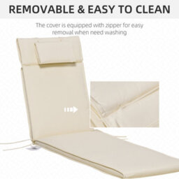 Outsunny Garden Sun Lounger Cushion Only, Recliner Pad With Pillow, Cream - thumbnail 6