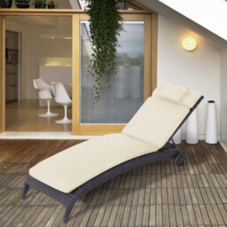 Outsunny Garden Sun Lounger Cushion Only, Recliner Pad With Pillow, Cream - thumbnail 1