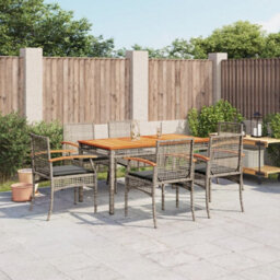 Berkfield 7 Piece Garden Dining Set With Cushions Grey Poly Rattan - thumbnail 1