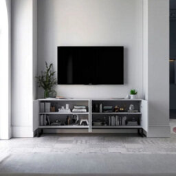 Heze Furniture Elpis Glamour Tv Cabinet Media Unit Extra Long 300 Cm - White Matt / Black Frame - thumbnail 2
