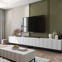 Heze Furniture Elpis Glamour Tv Cabinet Media Unit Extra Long 300 Cm - White Matt / Black Frame - thumbnail 3