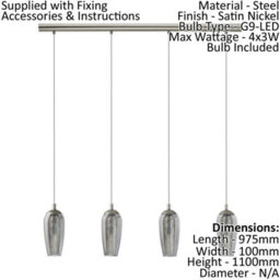 Satin Nickel Pendant Ceiling Light With Smoked Glass Shade And G9 Bulbs - thumbnail 2