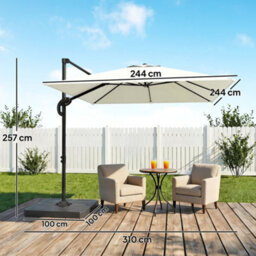 Outsunny 2.4 X 2.4 M Cantilever Parasol W/ Umbrella Weights, Cream White - thumbnail 3