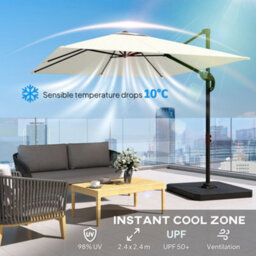 Outsunny 2.4 X 2.4 M Cantilever Parasol W/ Umbrella Weights, Cream White - thumbnail 5