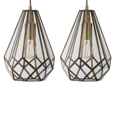 First Choice Lighting Set Of 2 Polly - Antique Brass And Glass Pendant Ceiling Lights - image 1