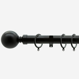 Matt Black 28mm Ball Fixed Length Metal Curtain Pole  260Cm