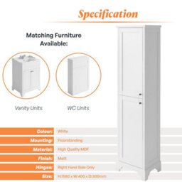 Plum&clay Belmont White Traditional Floor Standing Bathroom Tall Storage Unit - thumbnail 5