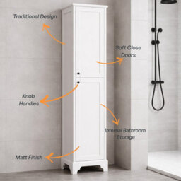 Plum&clay Belmont White Traditional Floor Standing Bathroom Tall Storage Unit - thumbnail 3