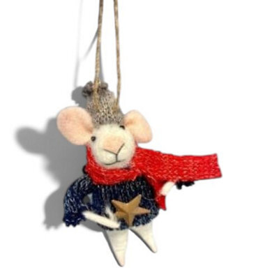 Originals International Ltd Originals Felt Mouse In Festive Jumper Christmas Tree Decoration, 12.5 X 7.5 X 9 Cm
