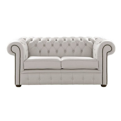 Chesterfield 2 Seater Shelly Almond Leather Sofa Settee Bespoke In Classic Style - image 1