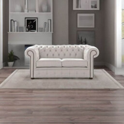 Chesterfield 2 Seater Shelly Almond Leather Sofa Settee Bespoke In Classic Style - thumbnail 2