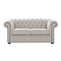 Chesterfield 2 Seater Shelly Almond Leather Sofa Settee Bespoke In Classic Style - thumbnail 1
