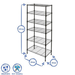 Harbour Housewares 2X 6-Tier Wire Shelving Units Black 60X35X183Cm Adjustable Metal Storage Racks For Garage, Kitchen, Workshop - thumbnail 3