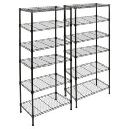 Harbour Housewares 2X 6-Tier Wire Shelving Units Black 60X35X183Cm Adjustable Metal Storage Racks For Garage, Kitchen, Workshop - thumbnail 1