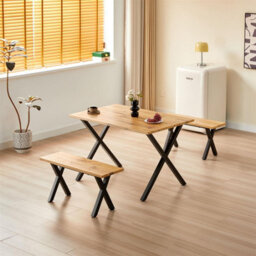 Kosy Koala Modern Dining Table And 2 Benches Set  Wooden Effect Dining Table Set - Dining Room Furniture - thumbnail 1