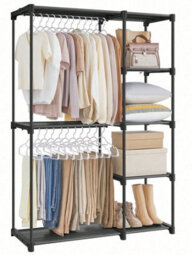 Songmics Freestanding Wardrobe, Foldable Closet,coat Rack With Clothes Rails,clothes Rack, Open Storage Wardrobe,storage Organiser - thumbnail 8