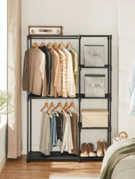 Songmics Freestanding Wardrobe, Foldable Closet,coat Rack With Clothes Rails,clothes Rack, Open Storage Wardrobe,storage Organiser - thumbnail 1