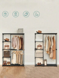Songmics Freestanding Wardrobe, Foldable Closet,coat Rack With Clothes Rails,clothes Rack, Open Storage Wardrobe,storage Organiser - thumbnail 4