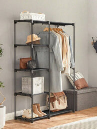 Songmics Freestanding Wardrobe, Foldable Closet,coat Rack With Clothes Rails,clothes Rack, Open Storage Wardrobe,storage Organiser - thumbnail 2