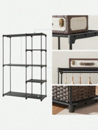 Songmics Freestanding Wardrobe, Foldable Closet,coat Rack With Clothes Rails,clothes Rack, Open Storage Wardrobe,storage Organiser - thumbnail 5