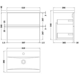 Hudson Reed Urban Satin Blue Wall Hung 2 Drawer Vanity Unit And Basin With Silent Close, 540 X 610 X 390 - thumbnail 5
