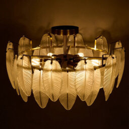 Thehotsale E14 48Cm Dia Frosted Glass Feathers Lampshade Ceiling Light Fixture For Livingroom,bedrooms Or Dining Areas - thumbnail 2