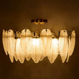 Thehotsale E14 48Cm Dia Frosted Glass Feathers Lampshade Ceiling Light Fixture For Livingroom,bedrooms Or Dining Areas