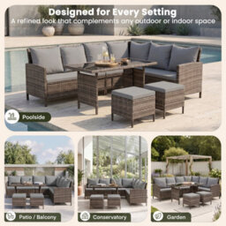 Evre Madison 8 Seater Rattan Garden Furniture Set, Brown Corner Sofa With Glass Dining Table, 2 Stools & Cushions - thumbnail 8