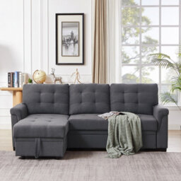 Corner Sofa Bed, L-Shaped Corner Sofa Bed With Storage, Settee Sleep Reversible Storage Chaise - Linen Light Gray - thumbnail 3