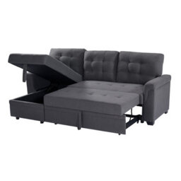 Corner Sofa Bed, L-Shaped Corner Sofa Bed With Storage, Settee Sleep Reversible Storage Chaise - Linen Light Gray - thumbnail 4