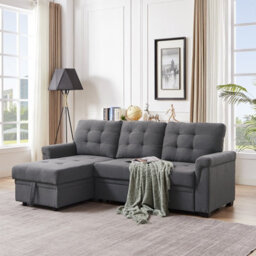 Corner Sofa Bed, L-Shaped Corner Sofa Bed With Storage, Settee Sleep Reversible Storage Chaise - Linen Light Gray - thumbnail 2