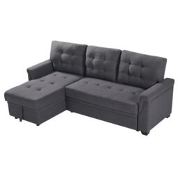 Corner Sofa Bed, L-Shaped Corner Sofa Bed With Storage, Settee Sleep Reversible Storage Chaise - Linen Light Gray - thumbnail 5