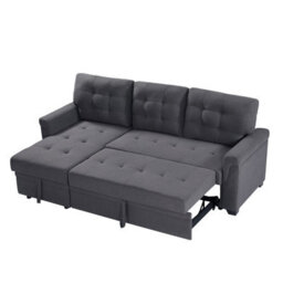 Corner Sofa Bed, L-Shaped Corner Sofa Bed With Storage, Settee Sleep Reversible Storage Chaise - Linen Light Gray - thumbnail 6