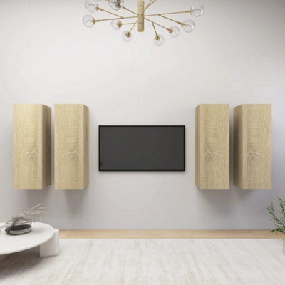 Walplus Tv Cabinets 4 Pcs Sonoma Oak 30.5X30X90 Cm Engineered Wood - image 1