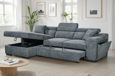 Blue Chenille Fabric 1C2 Corner Sofabed With Storage Arthur - image 1
