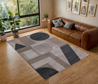 Stratus Interiors Nirvana Large Living Room Rug - Cream / Beige / Dark Grey / Brown - Medium