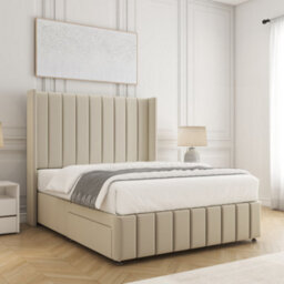Bsspoke Zoe Divan Bed Set Cream Plush With 54Inch Wingedback Headboard & Footboard  Mattress & No Drawers In All Sizes - thumbnail 2